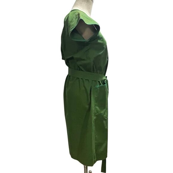 Saint Laurent Rive Gauche Vintage 1970 Green Belted Cap Sleeve Mididress sz 34/2 - Picture 9 of 16